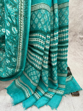 Green HBP Linen Saree-SRGLS77