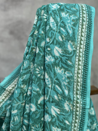 Green HBP Linen Saree-SRGLS77