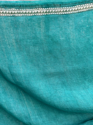 Green HBP Linen Saree-SRGLS77