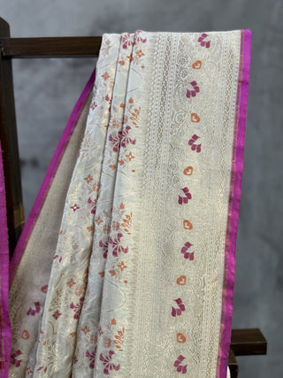 Off White Banarasi Silk Saree-SROWBSS225
