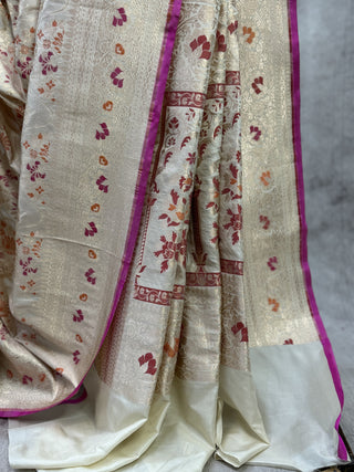 Off White Banarasi Silk Saree-SROWBSS225