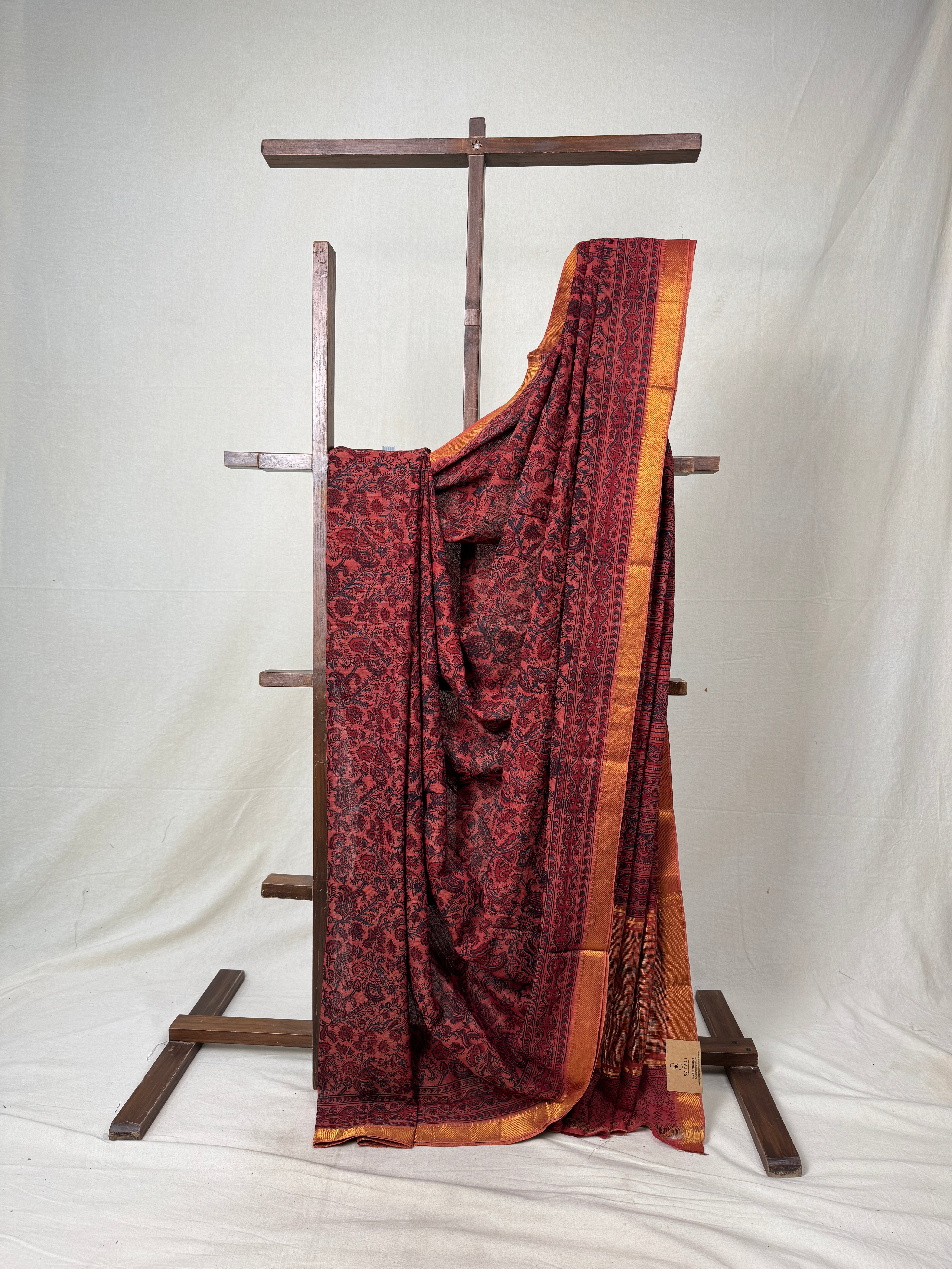 Brick Orange HBP Mangalgiri Cotton Saree - SRBOHMCS023