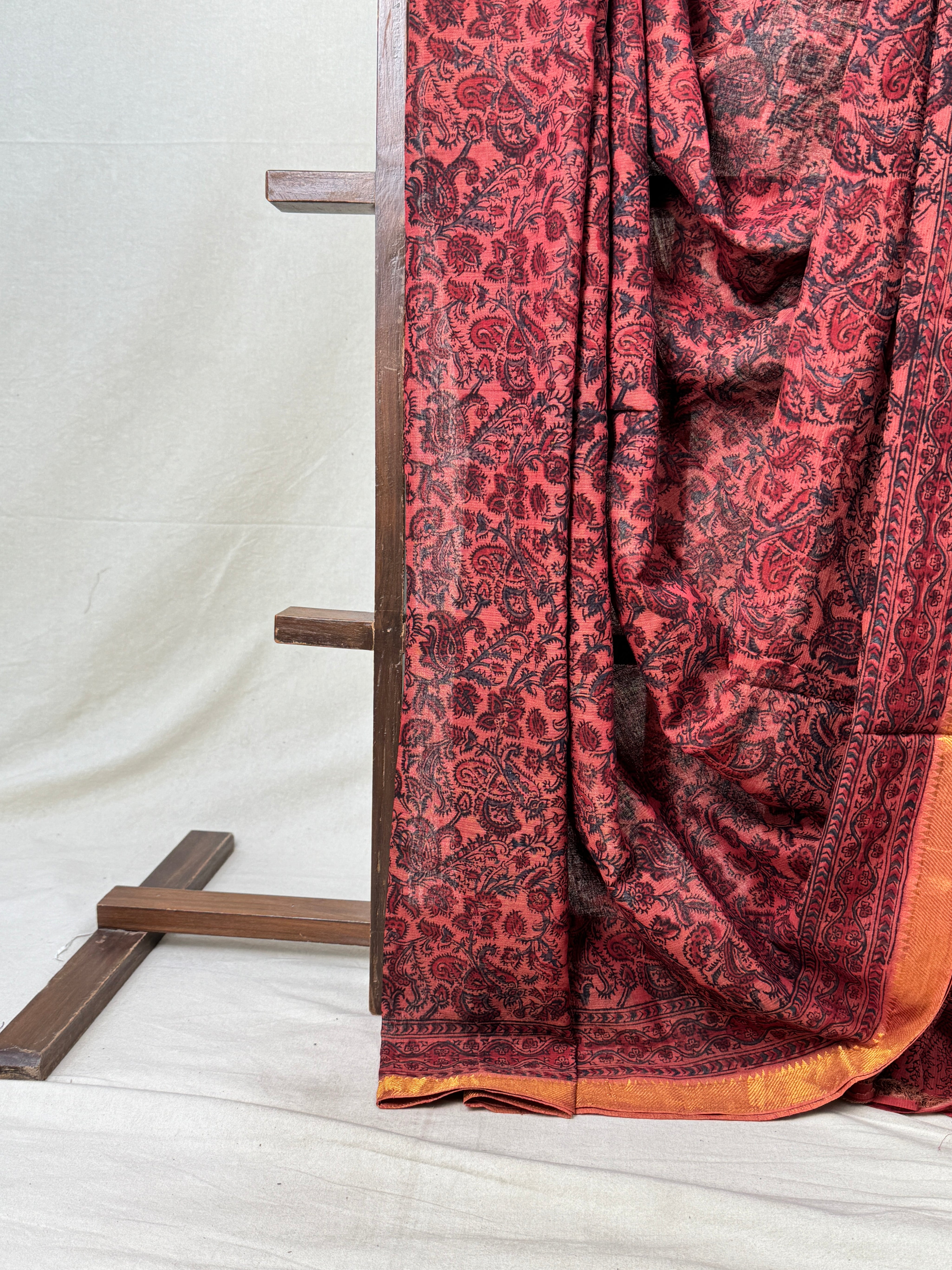 Brick Orange HBP Mangalgiri Cotton Saree - SRBOHMCS023