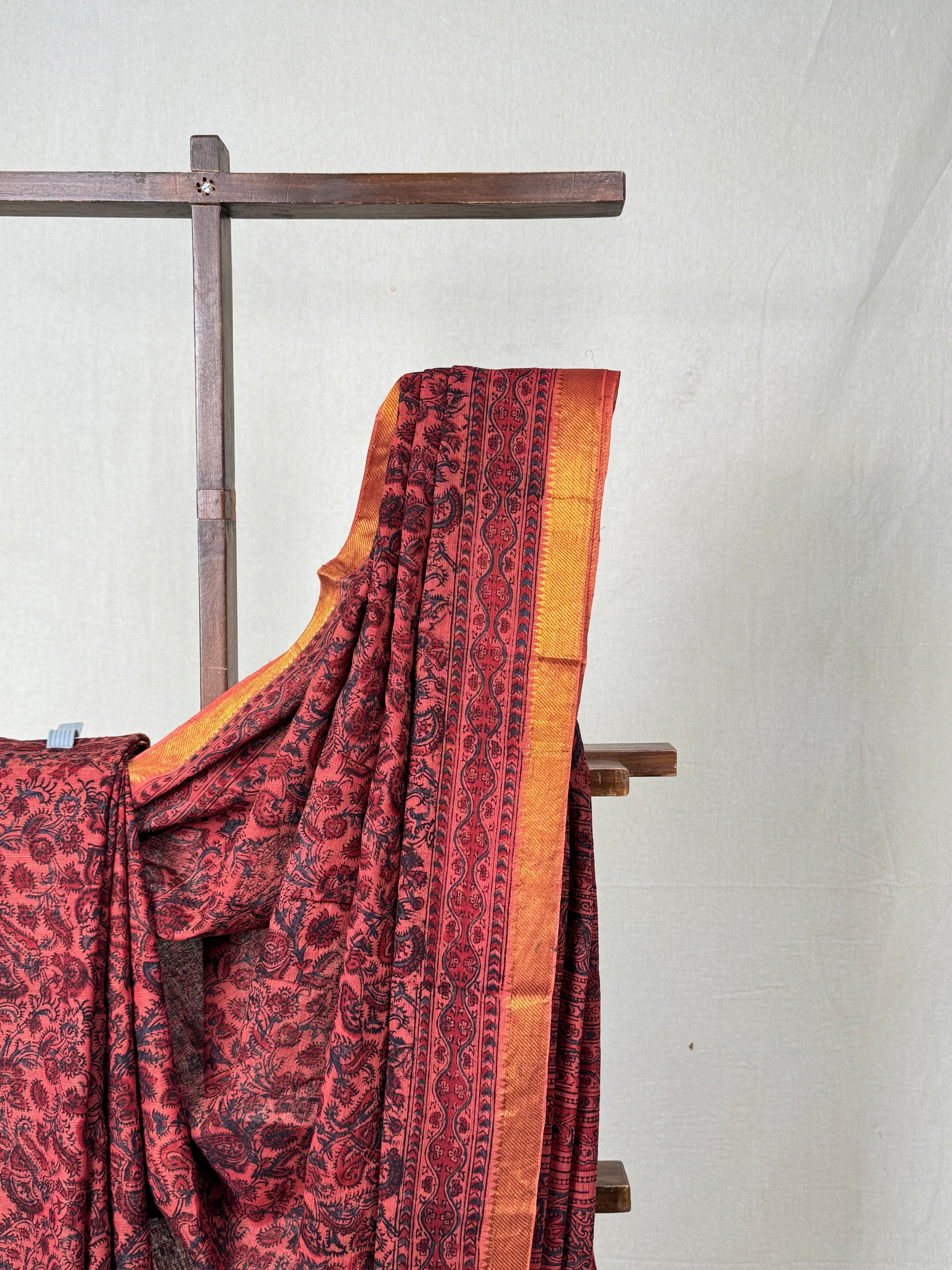 Brick Orange HBP Mangalgiri Cotton Saree - SRBOHMCS023