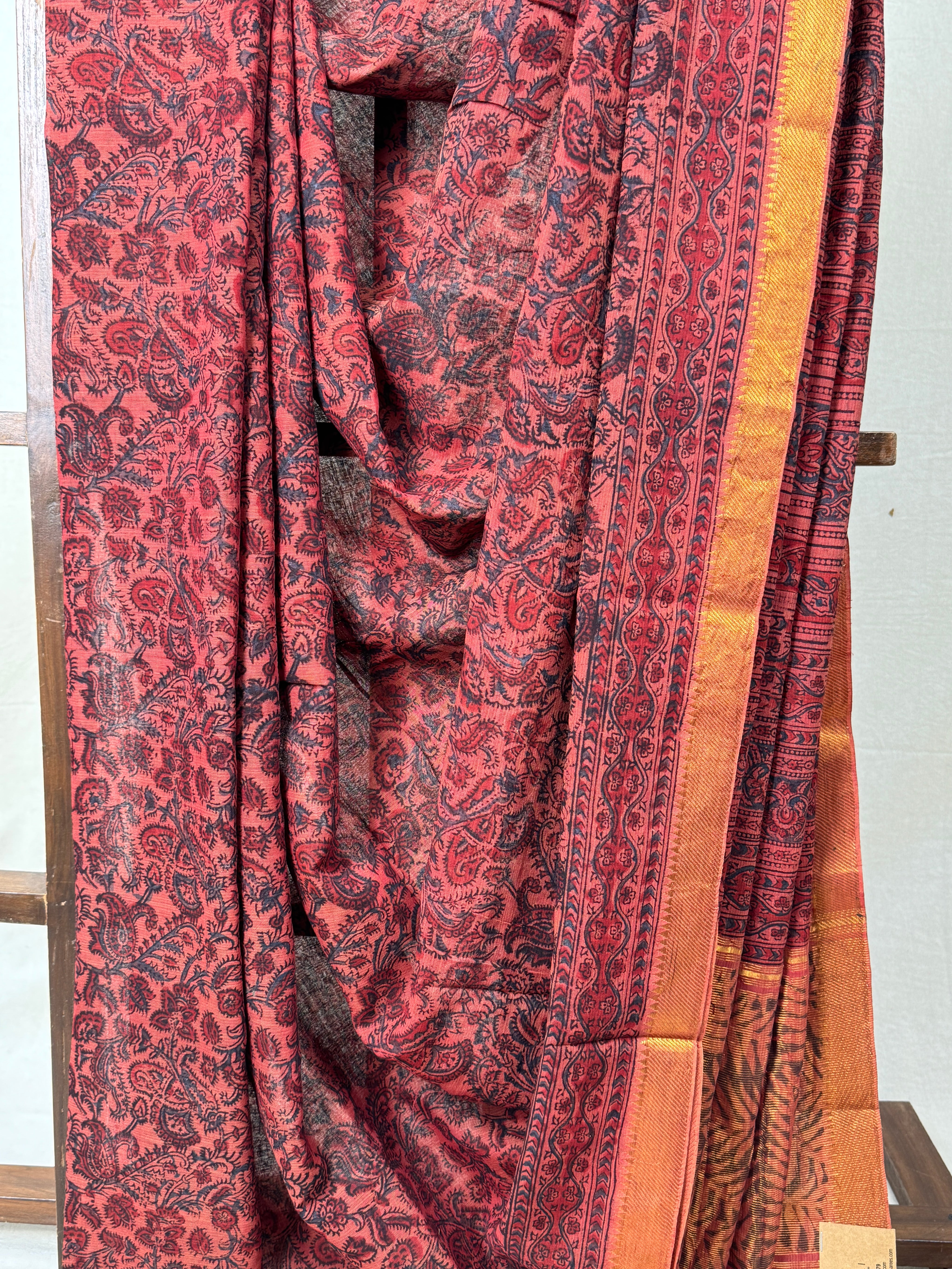 Brick Orange HBP Mangalgiri Cotton Saree - SRBOHMCS023