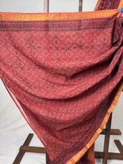 Brick Orange HBP Mangalgiri Cotton Saree - SRBOHMCS023