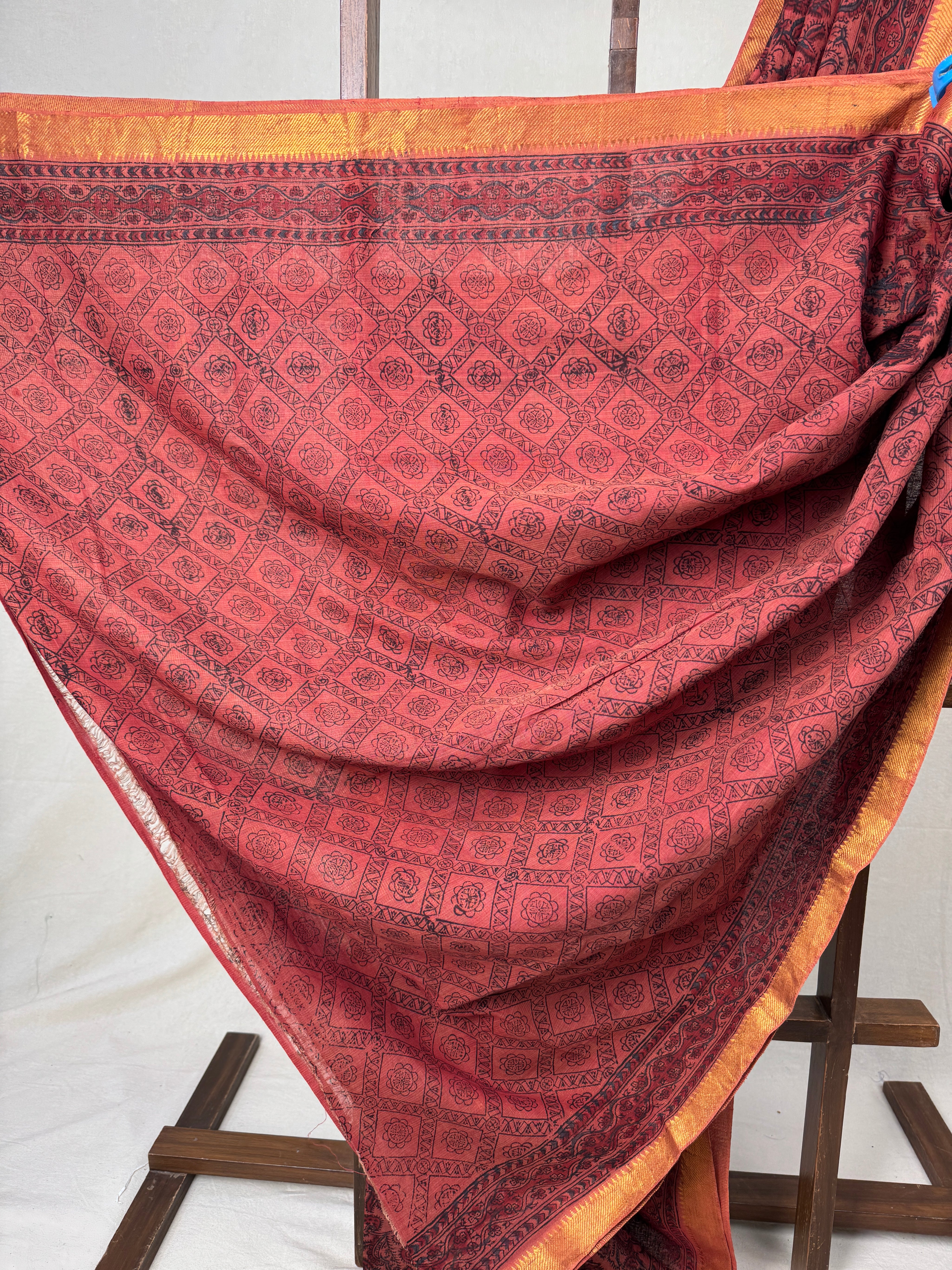 Brick Orange HBP Mangalgiri Cotton Saree - SRBOHMCS023