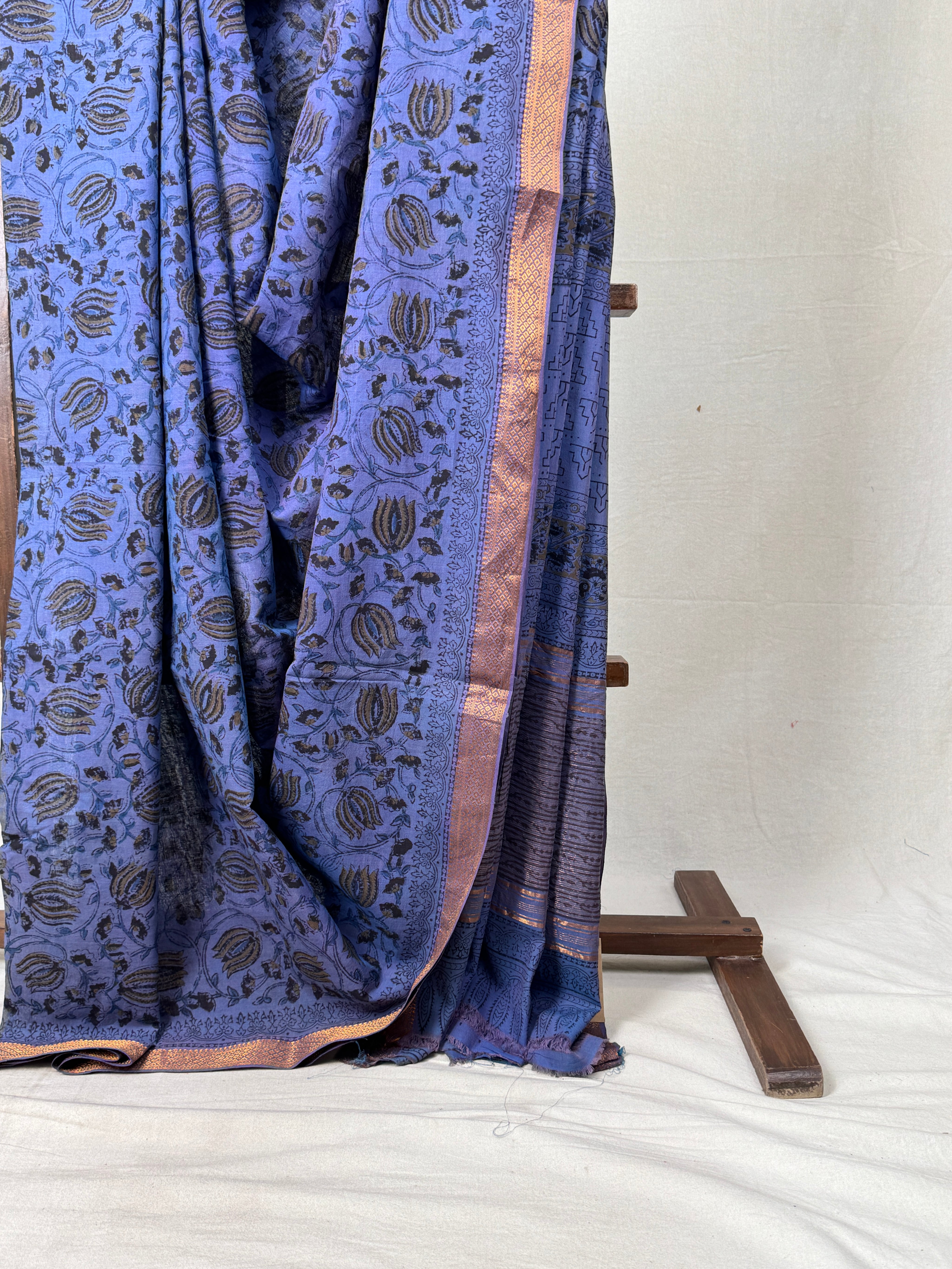 Blueish Gray HBP Mangalgiri Cotton Saree - SRBGHMCS021