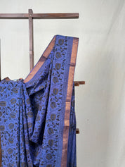 Blueish Gray HBP Mangalgiri Cotton Saree - SRBGHMCS021