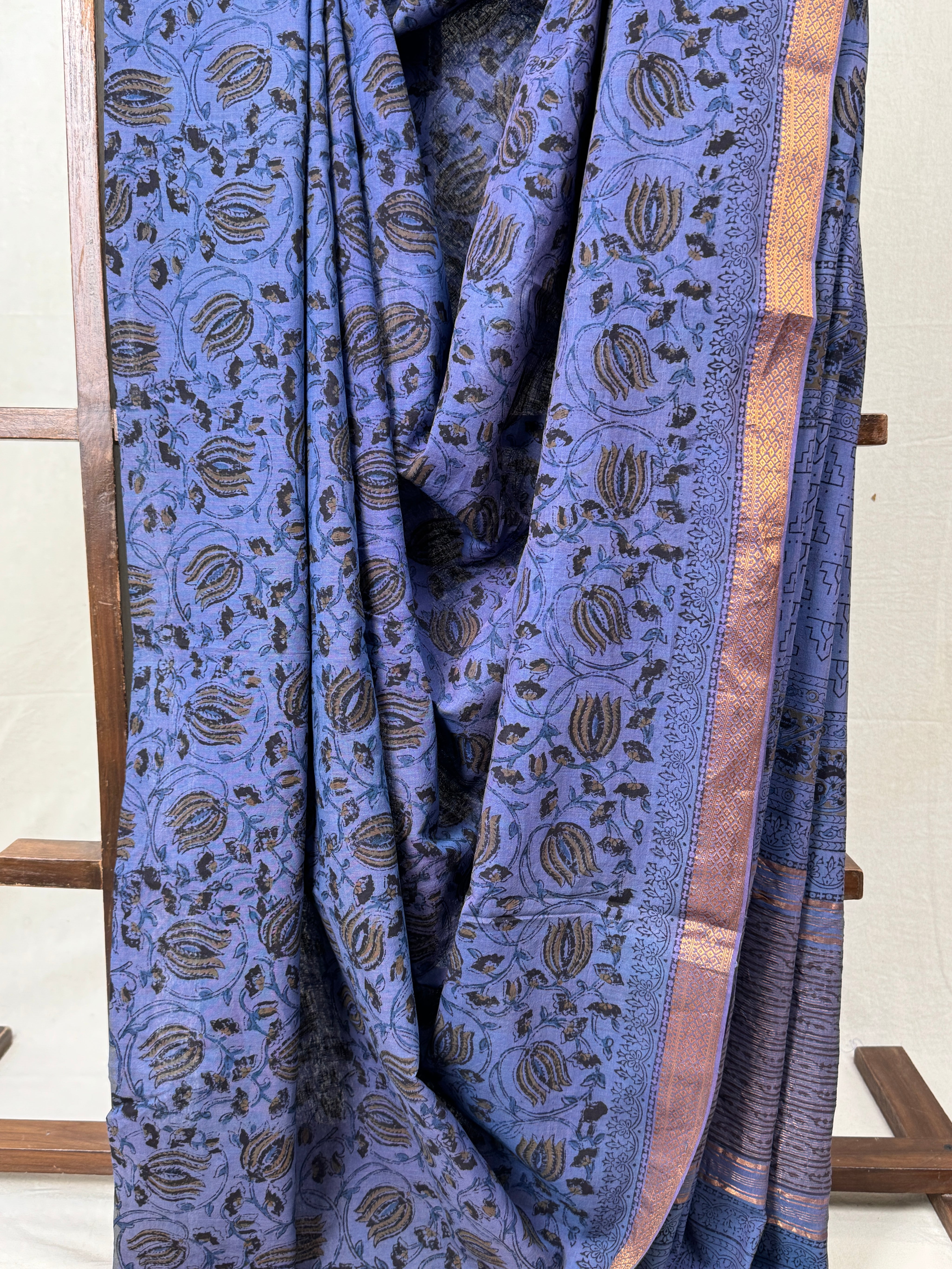 Blueish Gray HBP Mangalgiri Cotton Saree - SRBGHMCS021