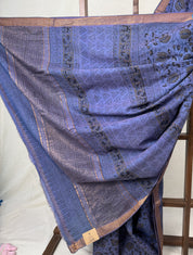 Blueish Gray HBP Mangalgiri Cotton Saree - SRBGHMCS021