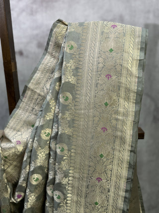 Grey Banarasi Silk Saree-SRGBSS222