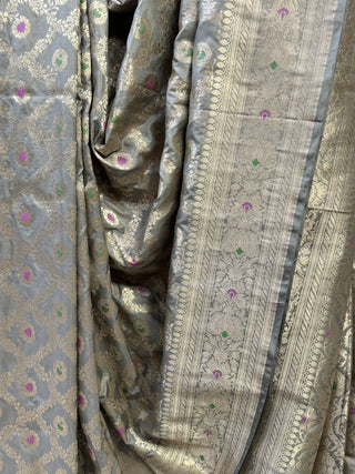 Grey Banarasi Silk Saree-SRGBSS222