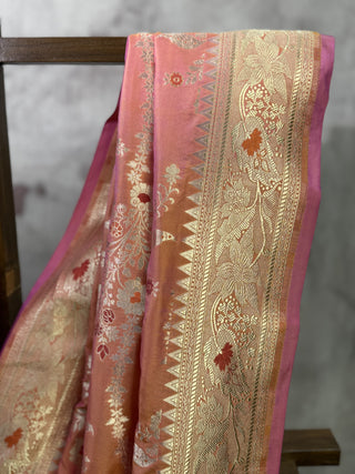 Two Tone Peach-Pink Banarasi Silk Saree-SRPPBSS219