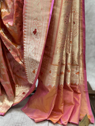 Two Tone Peach-Pink Banarasi Silk Saree-SRPPBSS219