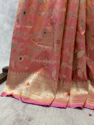 Two Tone Peach-Pink Banarasi Silk Saree-SRPPBSS219