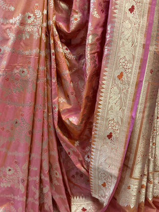 Two Tone Peach-Pink Banarasi Silk Saree-SRPPBSS219