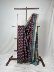 Maroon Green HBP Mangalgiri Cotton Saree - SRMGHMCS003