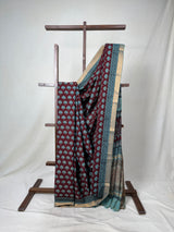 Maroon Green HBP Mangalgiri Cotton Saree - SRMGHMCS003