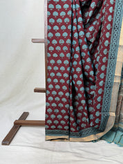 Maroon Green HBP Mangalgiri Cotton Saree - SRMGHMCS003