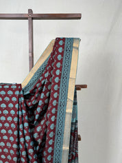 Maroon Green HBP Mangalgiri Cotton Saree - SRMGHMCS003