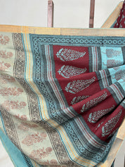 Maroon Green HBP Mangalgiri Cotton Saree - SRMGHMCS003