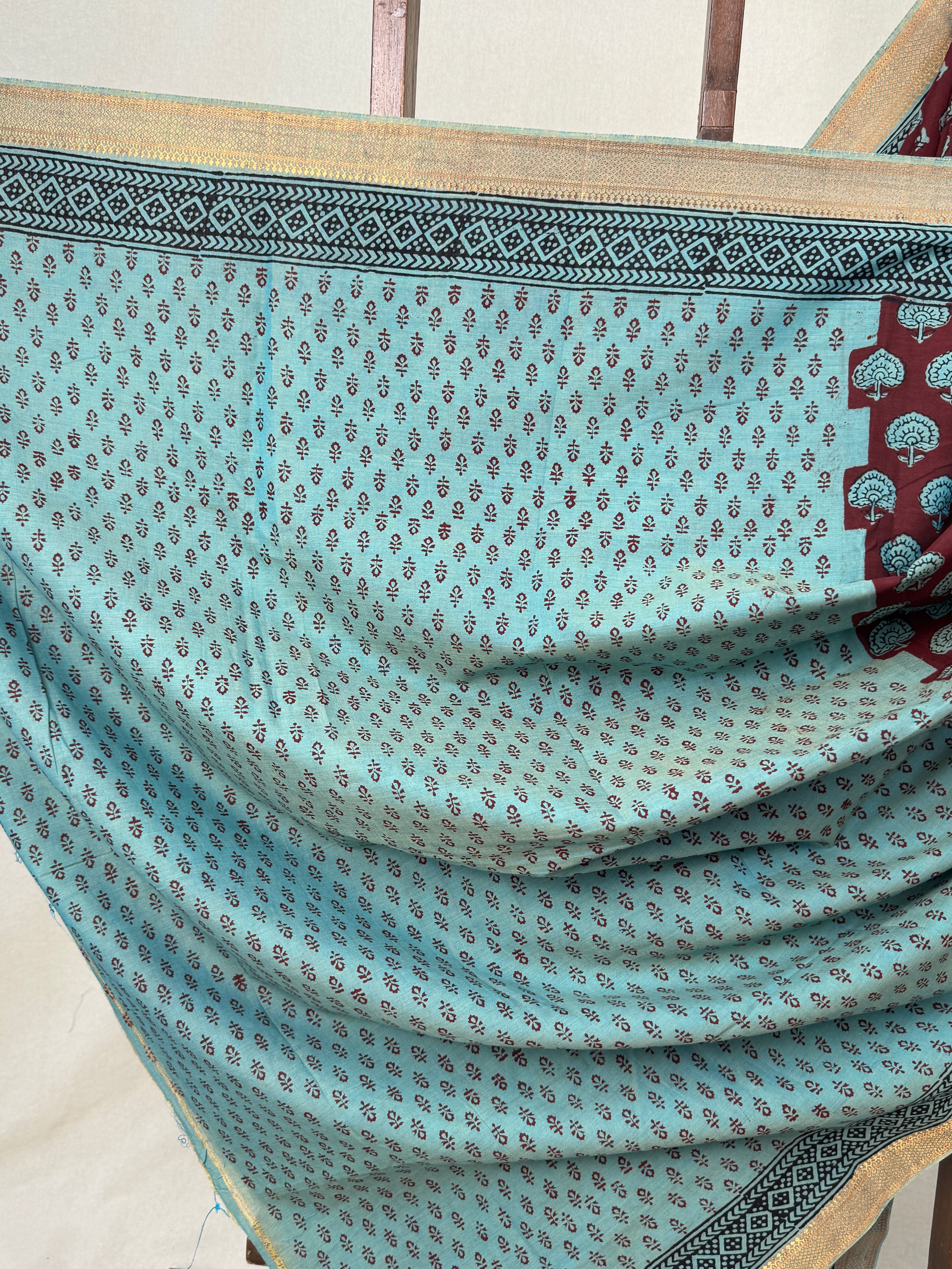 Maroon Green HBP Mangalgiri Cotton Saree - SRMGHMCS003