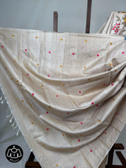 Cream Machine Embroidered Tussar Silk Saree - SRCMETSS1479