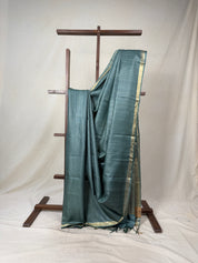 Green-Grey Tussar Silk Saree - SRGGTSS1749