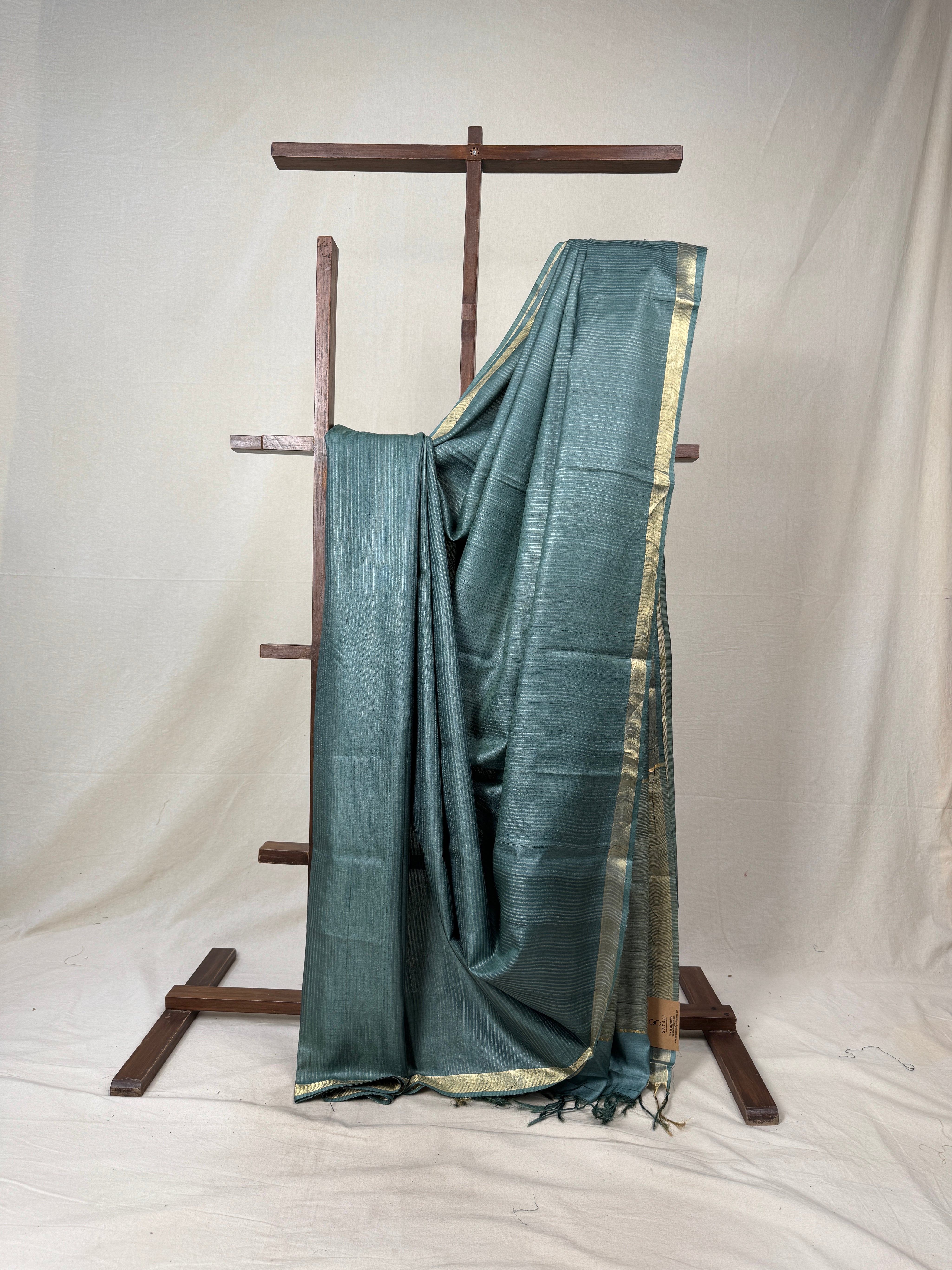 Green-Grey Tussar Silk Saree - SRGGTSS1749