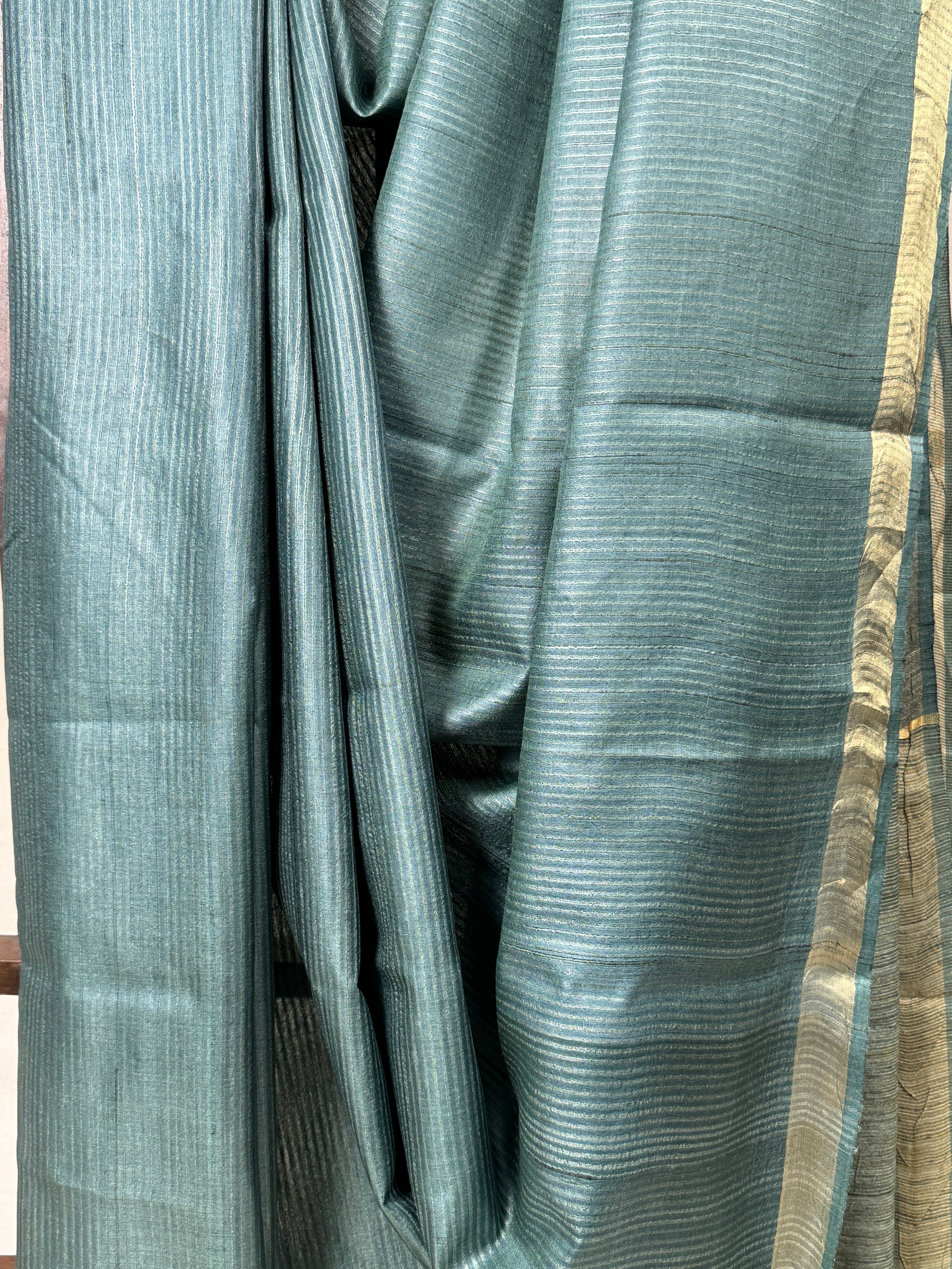 Green-Grey Tussar Silk Saree - SRGGTSS1749