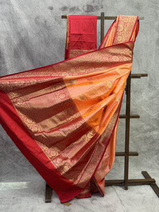 Neon Orange Banarasi Silk Saree-SRNOBSS232