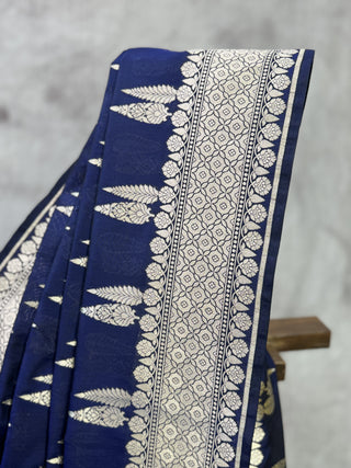 Navy Blue Banarasi Silk Saree-SRNBBSS239
