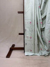 Mint Green Machine Embroidered Tussar Silk Saree - SRMGMETSS1518