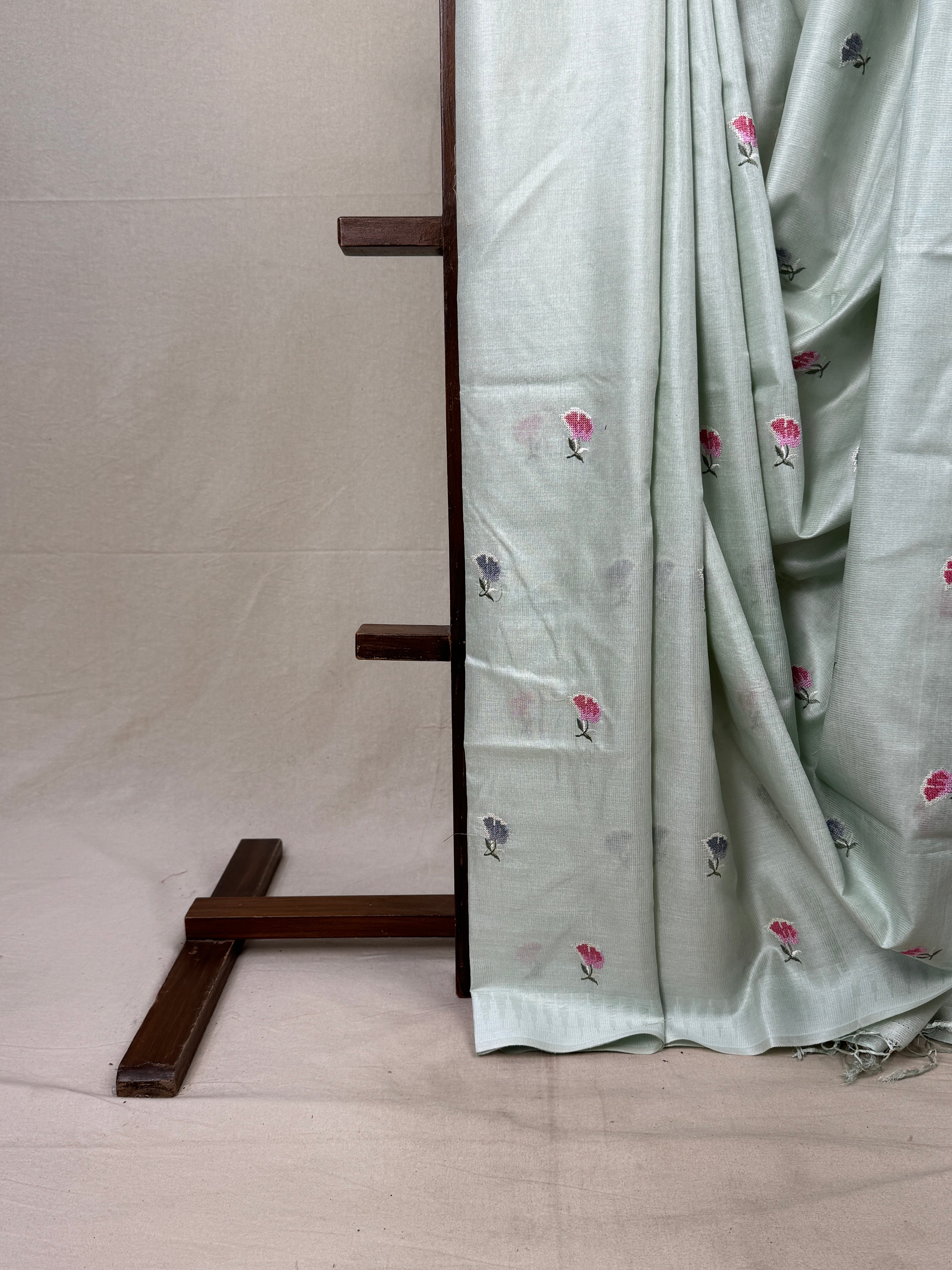 Mint Green Machine Embroidered Tussar Silk Saree - SRMGMETSS1518
