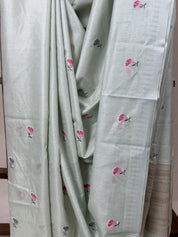 Mint Green Machine Embroidered Tussar Silk Saree - SRMGMETSS1518