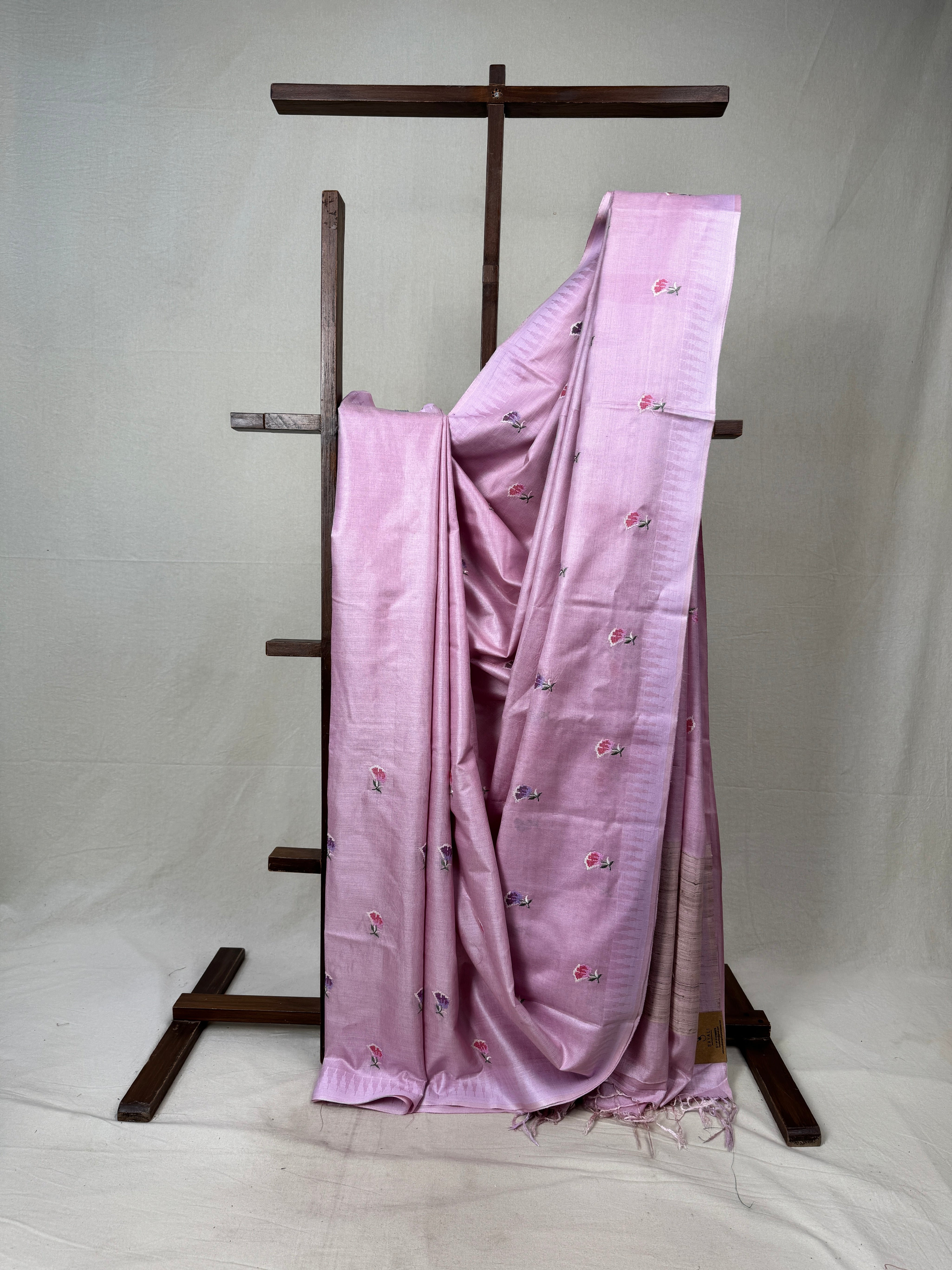 Lilac Machine Embroidered Tussar Silk Saree - SRLMETSS1517