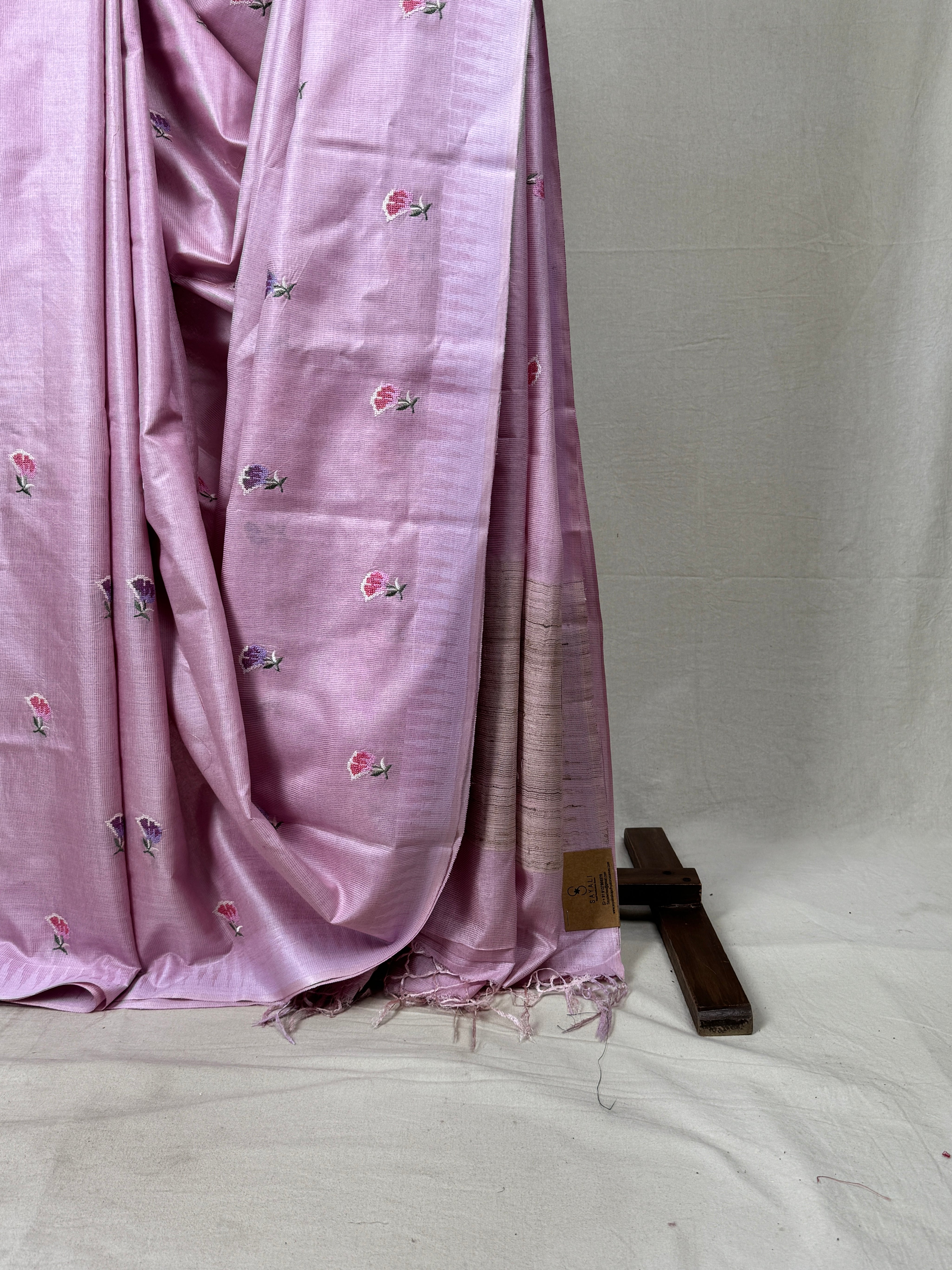 Lilac Machine Embroidered Tussar Silk Saree - SRLMETSS1517