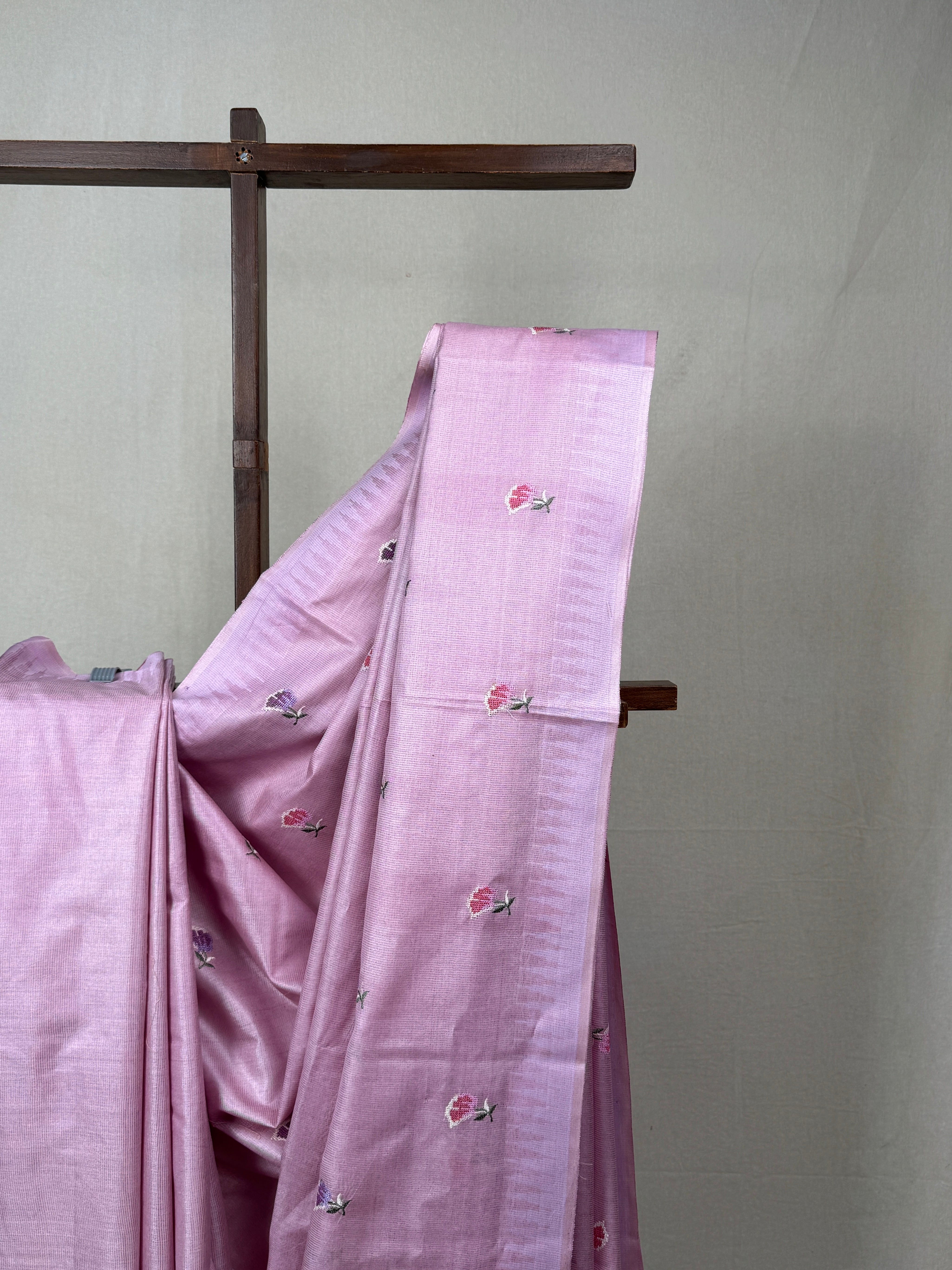 Lilac Machine Embroidered Tussar Silk Saree - SRLMETSS1517