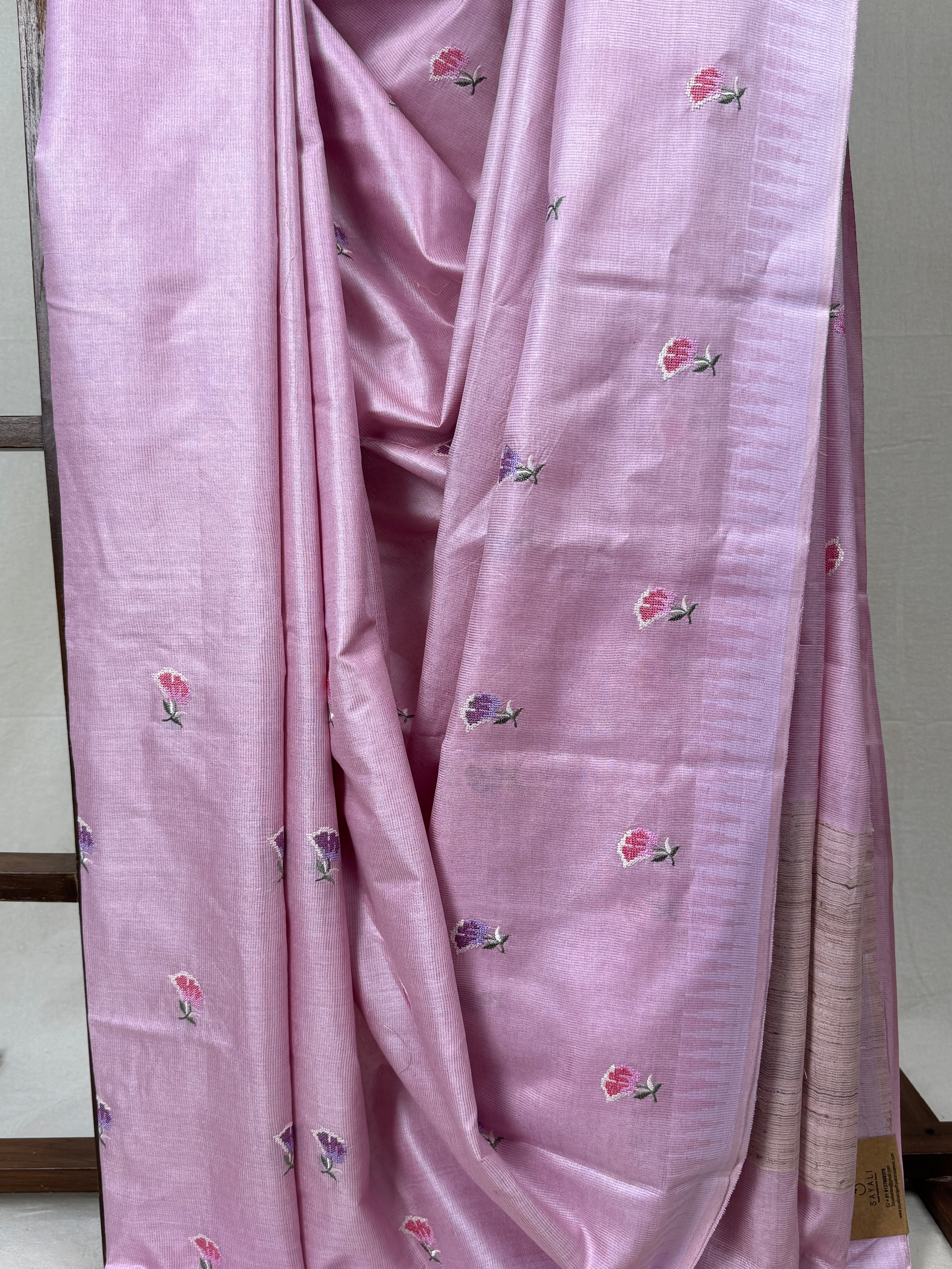 Lilac Machine Embroidered Tussar Silk Saree - SRLMETSS1517