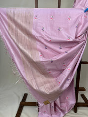 Lilac Machine Embroidered Tussar Silk Saree - SRLMETSS1517