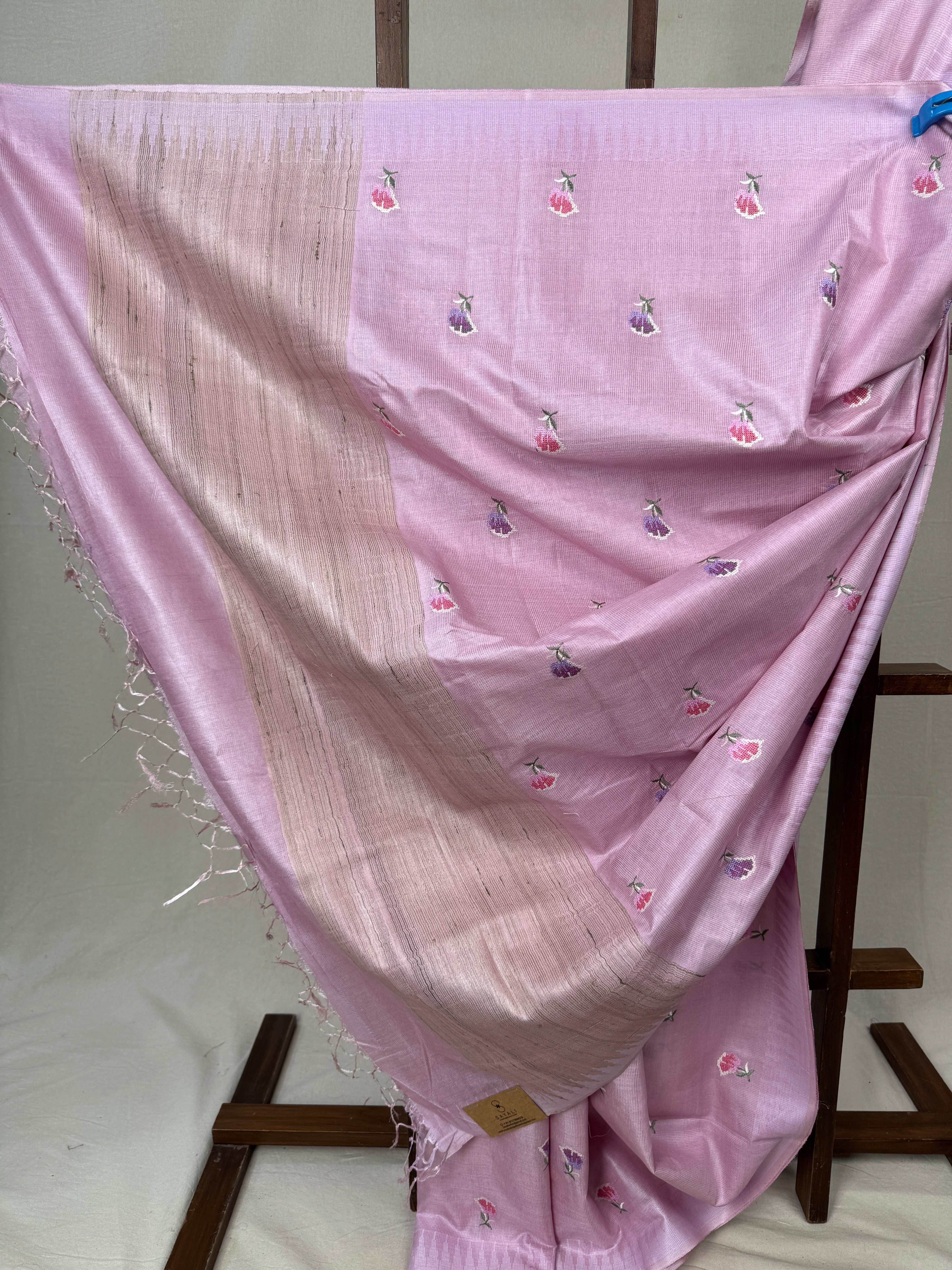 Lilac Machine Embroidered Tussar Silk Saree - SRLMETSS1517
