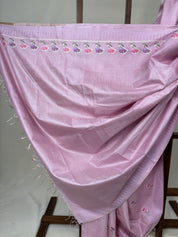 Lilac Machine Embroidered Tussar Silk Saree - SRLMETSS1517