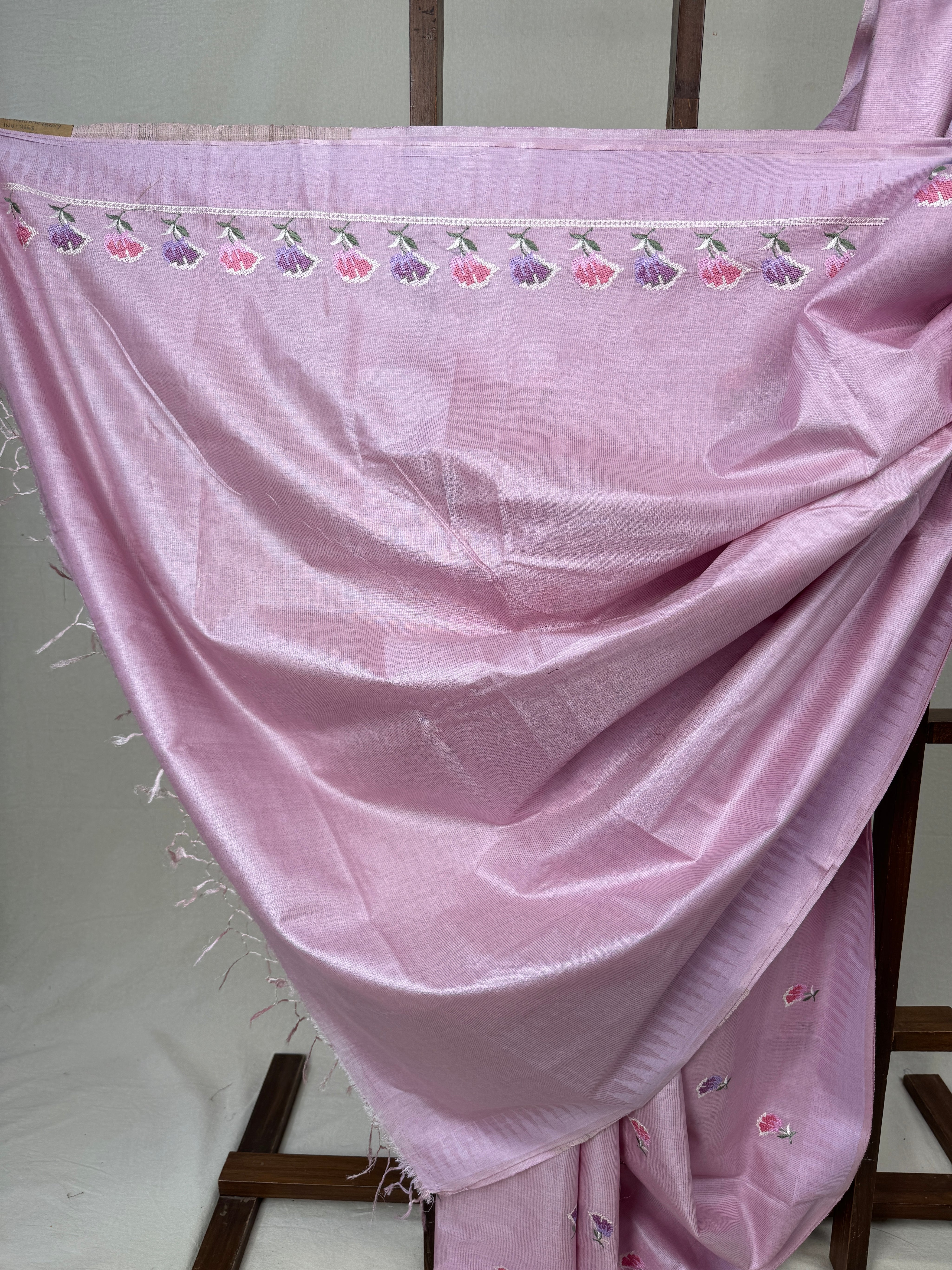 Lilac Machine Embroidered Tussar Silk Saree - SRLMETSS1517