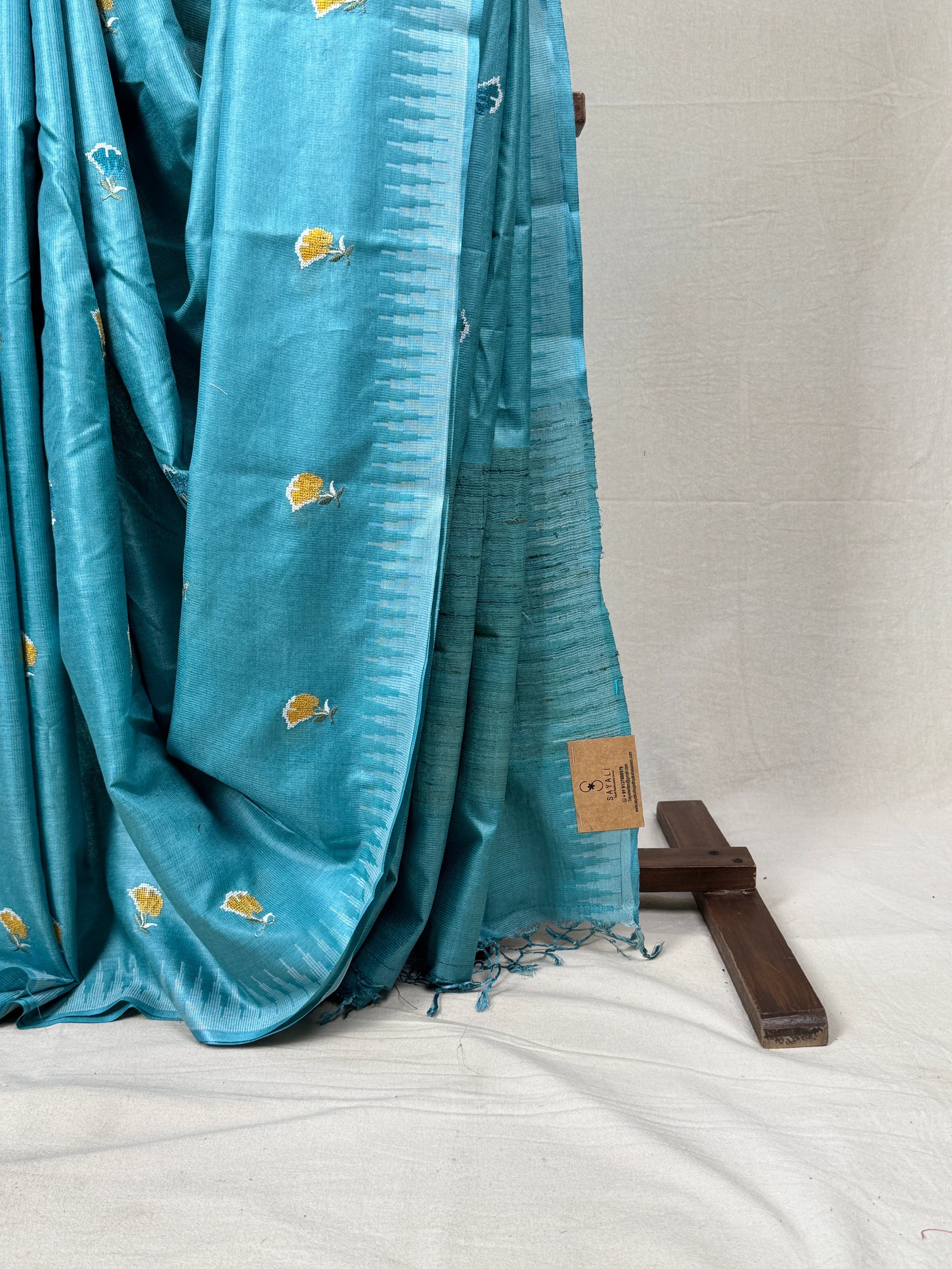 Sky Blue Machine Embroidered Tussar Silk Saree - SRSBMETSS1516