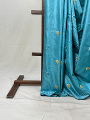 Sky Blue Machine Embroidered Tussar Silk Saree - SRSBMETSS1516