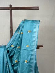 Sky Blue Machine Embroidered Tussar Silk Saree - SRSBMETSS1516