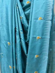Sky Blue Machine Embroidered Tussar Silk Saree - SRSBMETSS1516