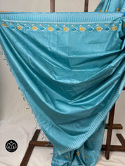 Sky Blue Machine Embroidered Tussar Silk Saree - SRSBMETSS1516