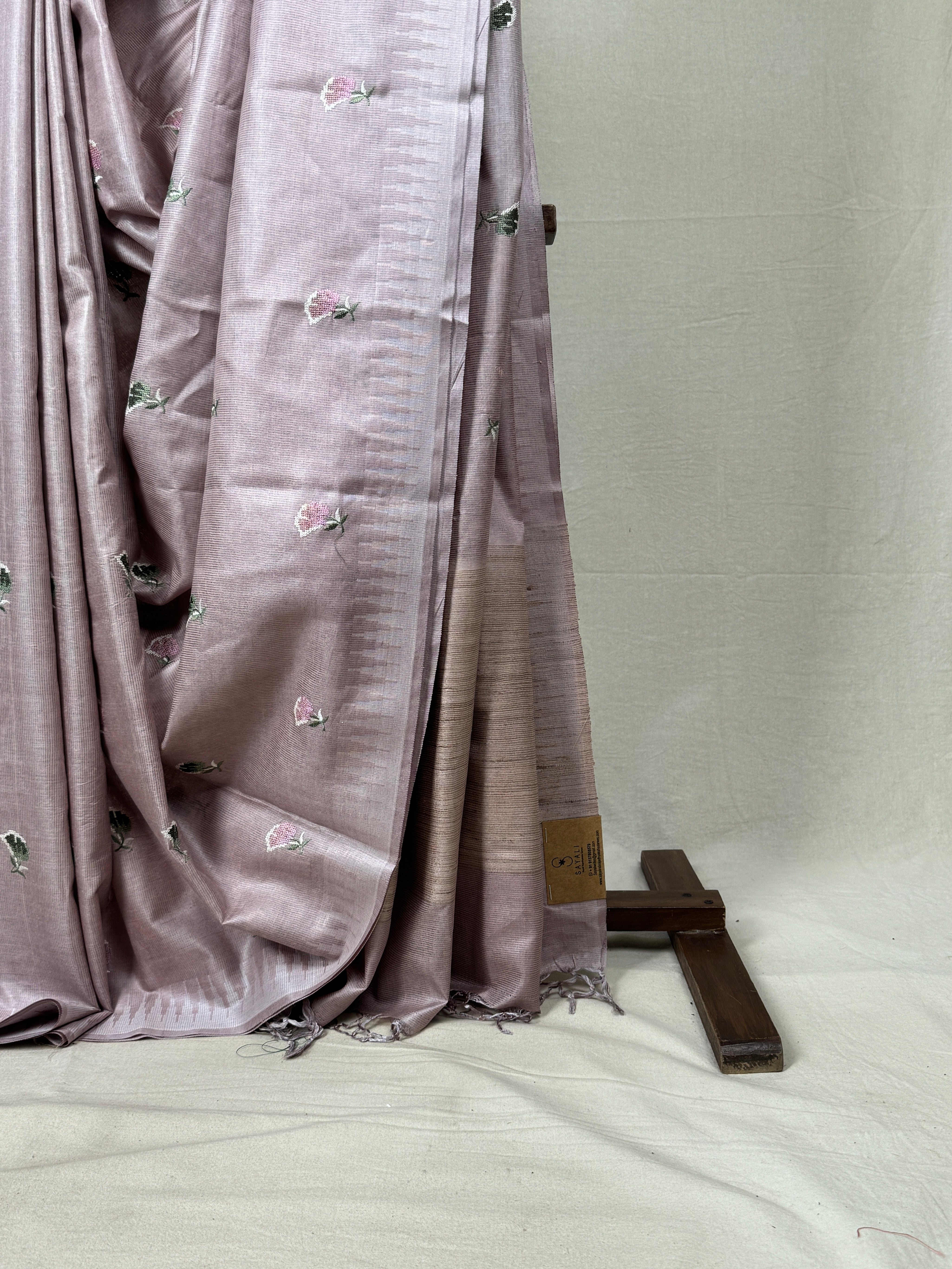 Pastel Lilac Machine Embroidered Tussar Silk Saree - SRPLMETSS1515